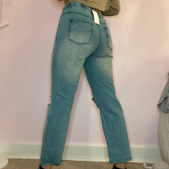 Turquoise Ripped Jean Jogger Style - Picture 5 of 6